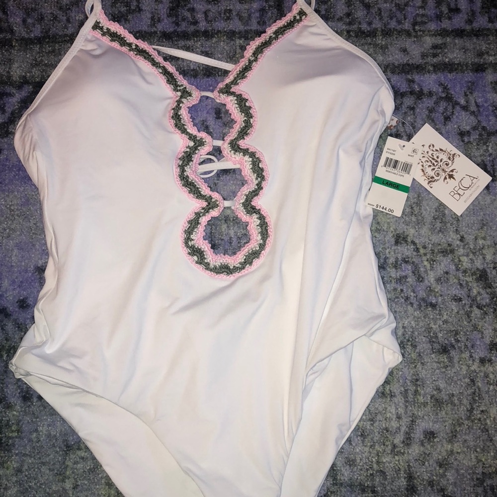 One piece bathing suit crochet detail